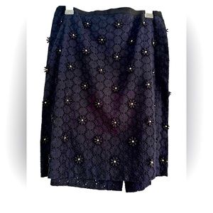 Talbots Skirt Navy Knee Length Lace Floral w/ Gold 8P